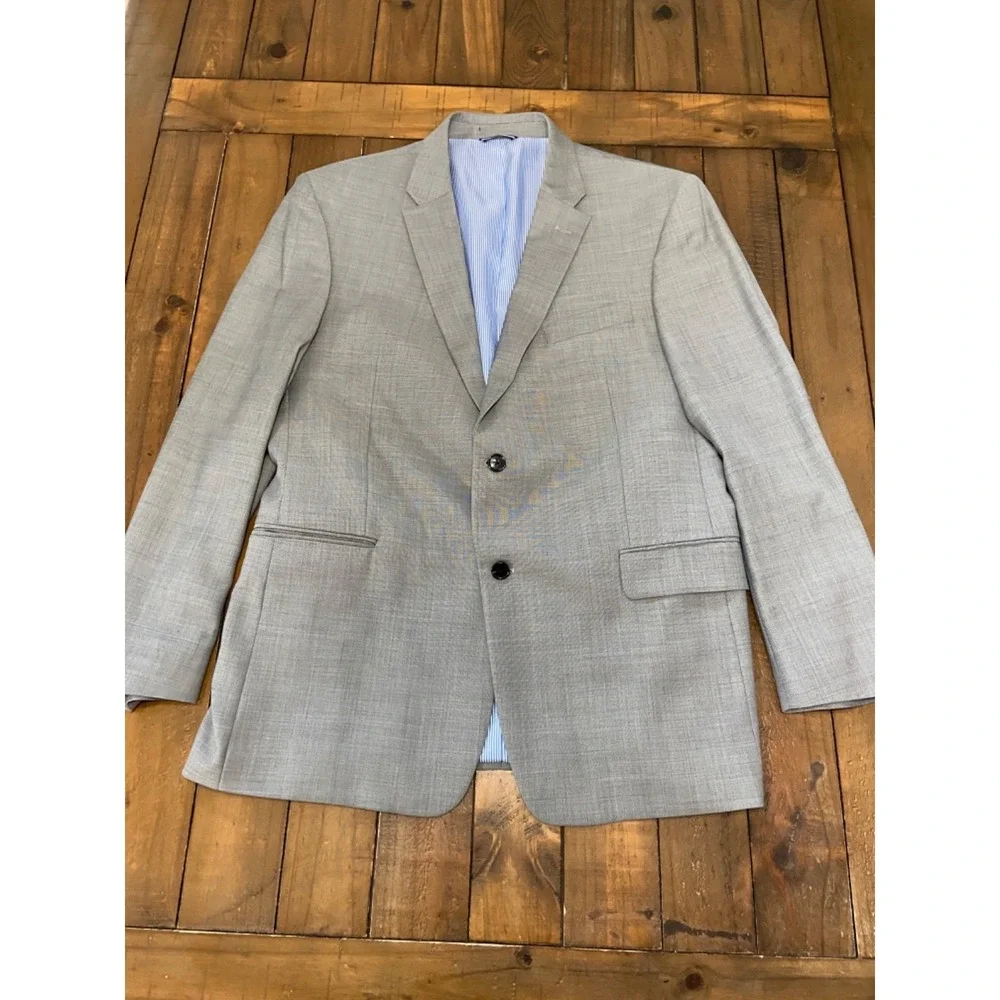 Tommy Hilfiger Adams Men's 44R Suit Jacket Gray 100% Worsted Wool AS1016 NWT